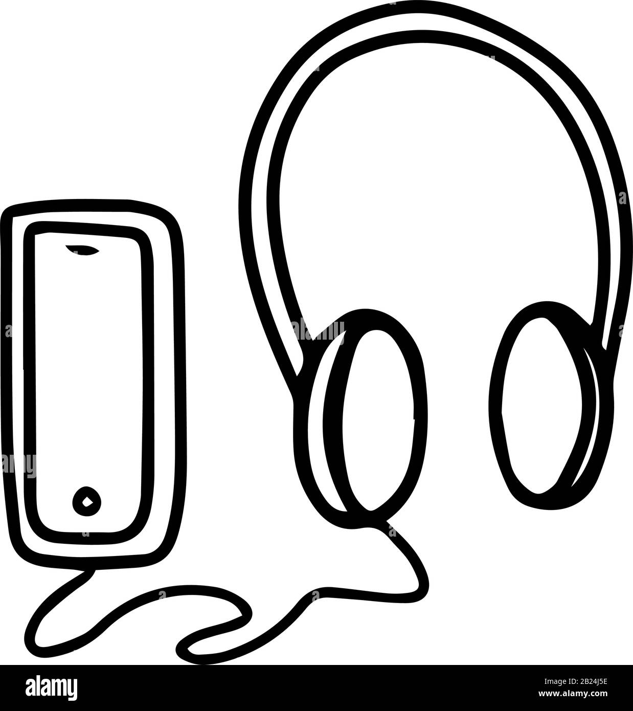 Large headphones are connected to the phone. in doodle style isolated