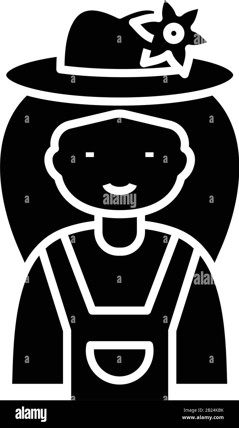 Garden worker black icon, concept illustration, vector flat symbol, glyph sign. Stock Vector