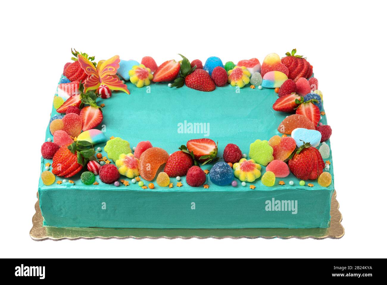 Beautiful, square, blue fruit cake for the holiday Stock Photo