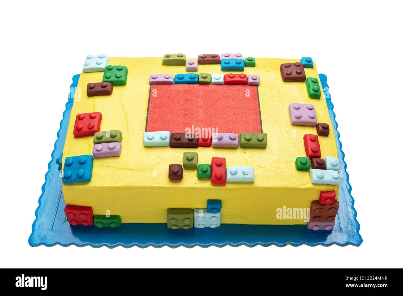 Cake from parts children's designer lego. On a white background for a birthday Stock Photo
