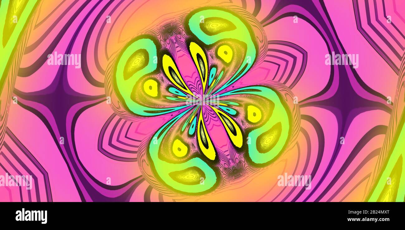 Psychedelic crazy colorful swinging and swirling background for flyers banners posters in horizontal layout Stock Photo