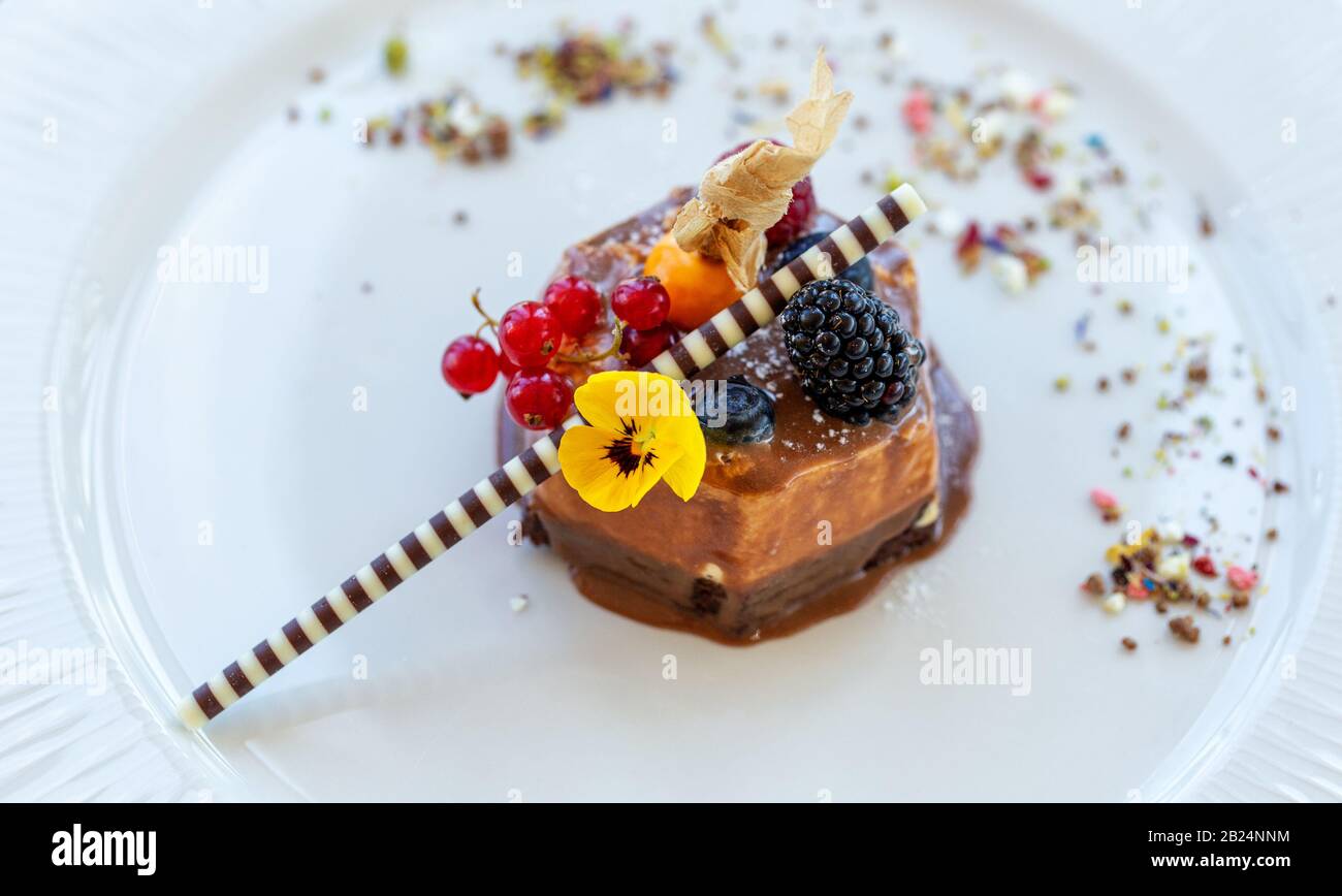 Zabaglione, ice cream and fruit, delicious dessert Italian dish Stock