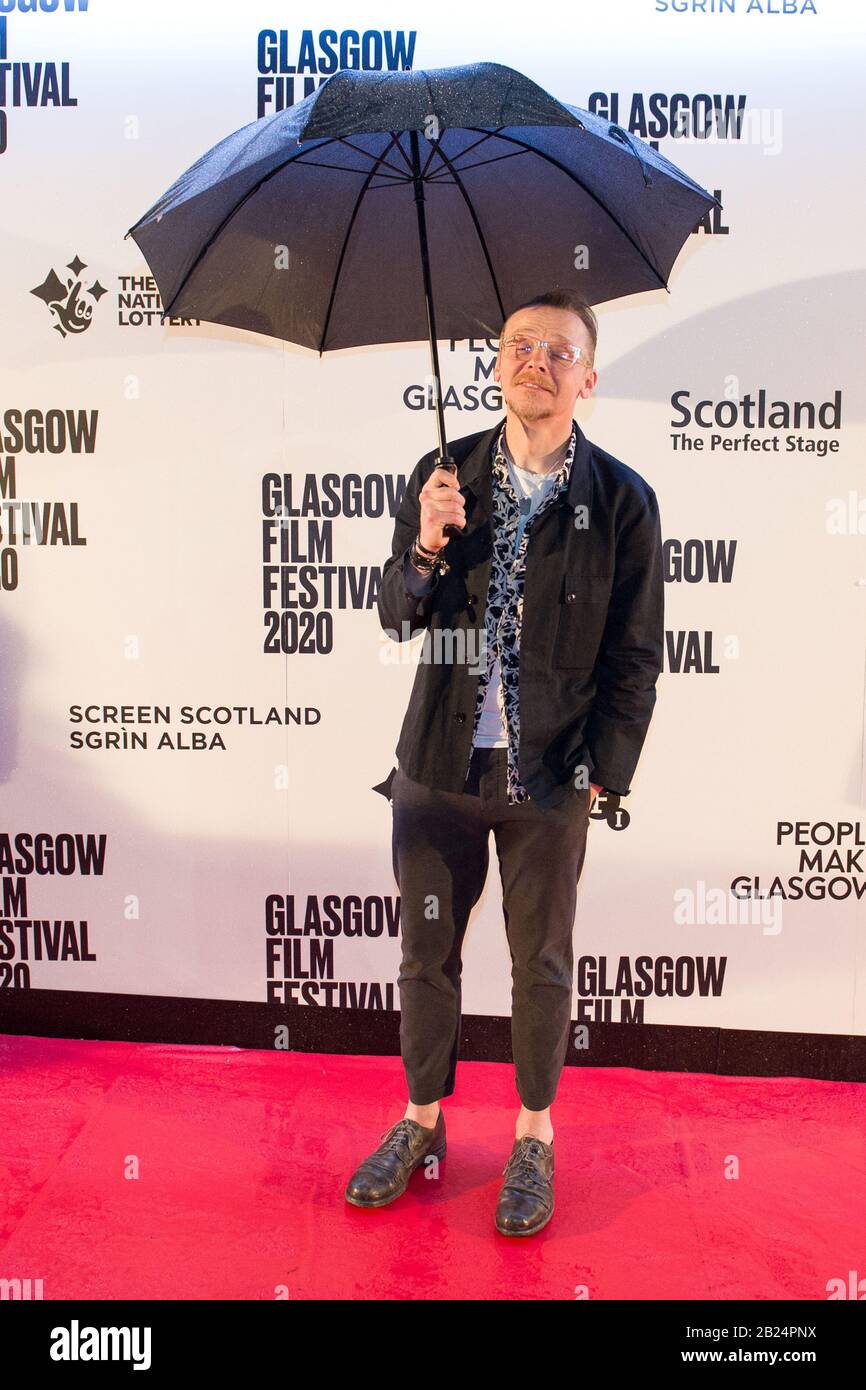 Glasgow, UK. 29 February 2020. Pictured: Simon Pegg - Actor  UK Premiere of ‘Lost Transmissions’ at the Glasgow Film Festival 2020 on thee red carpet outside of the Glasgow Film Theatre. Credit: Colin Fisher/Alamy Live News. Stock Photo