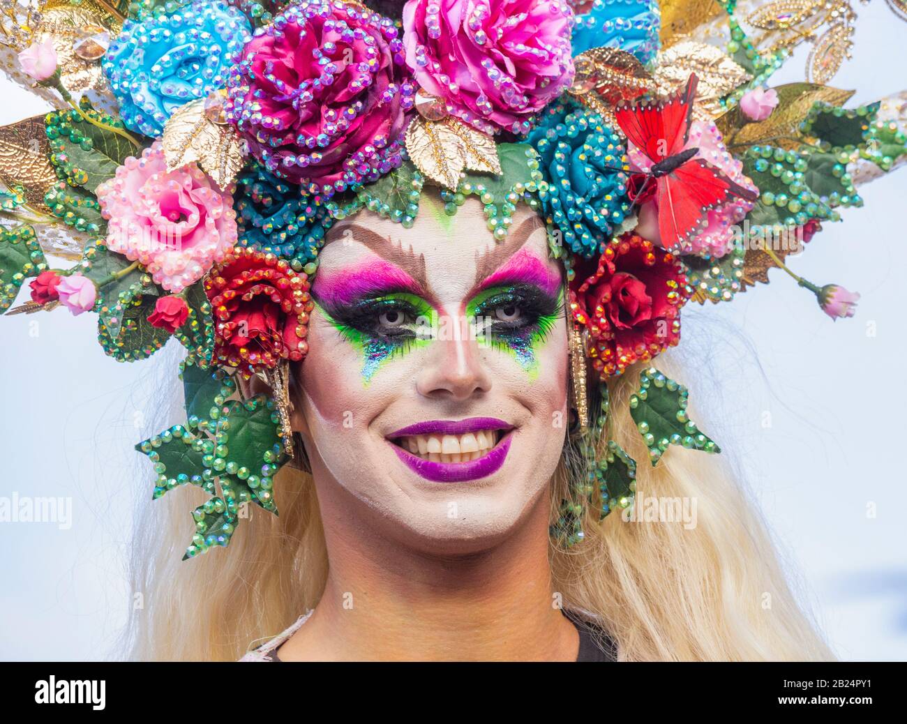 Las Palmas, Gran Canaria, Canary Islands, Spain. 29th February 2020. Drag  Queen parade as thousands of people in fancy dress take to the streets at  the end of the month long carnival