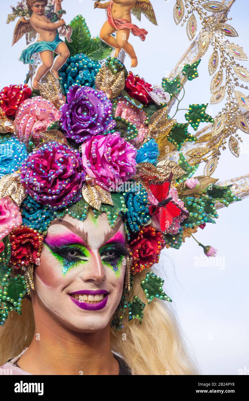 Las Palmas, Gran Canaria, Canary Islands, Spain. 29th February 2020. Drag  Queen parade as thousands of people in fancy dress take to the streets at  the end of the month long carnival