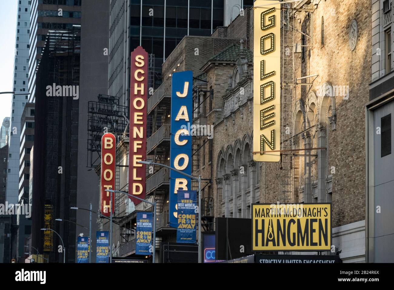 Broadway Theater Marquees on West 45th Street, Times Square, NYC Stock ...