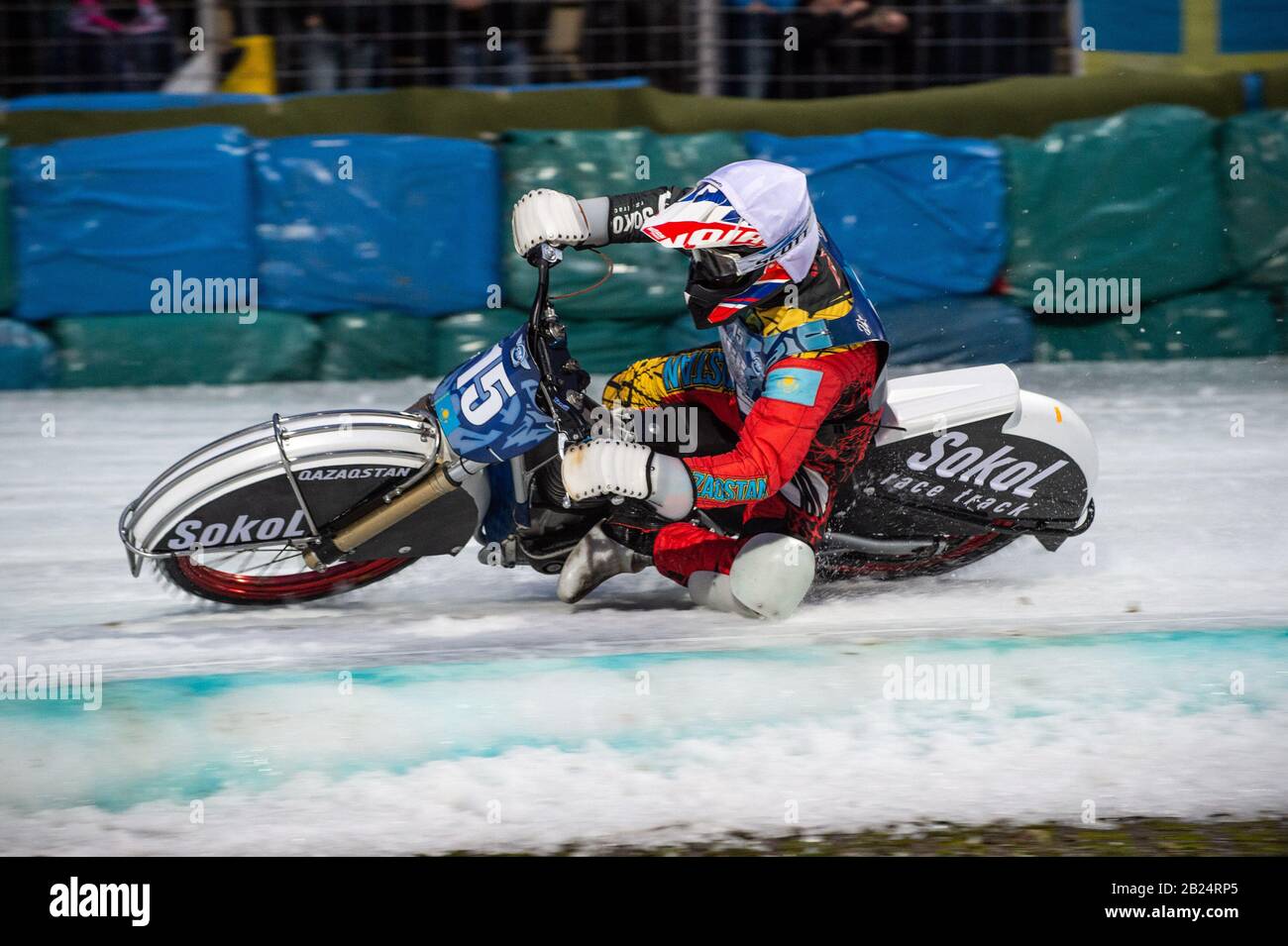 Berlin, Germany. 29th Feb, 2020. BERLIN GERMANY - February 29 Denis Slepuchin of Kazakhstan in action during theIce Speedway of Nations (Day 1) at the Horst-Dohm-Eisstadion, Berlin, on Saturday 29 February 2020. (Credit: Ian Charles | MI News) Credit: MI News & Sport /Alamy Live News Stock Photo