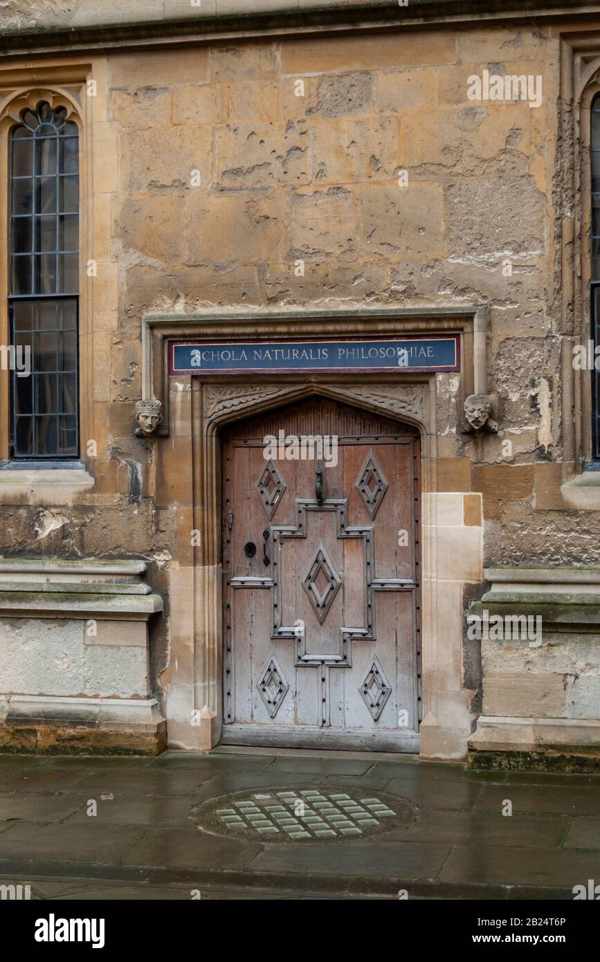 The door of the Scola Naturalis Philosophiae in Oxford, England, UK. Stock Photo