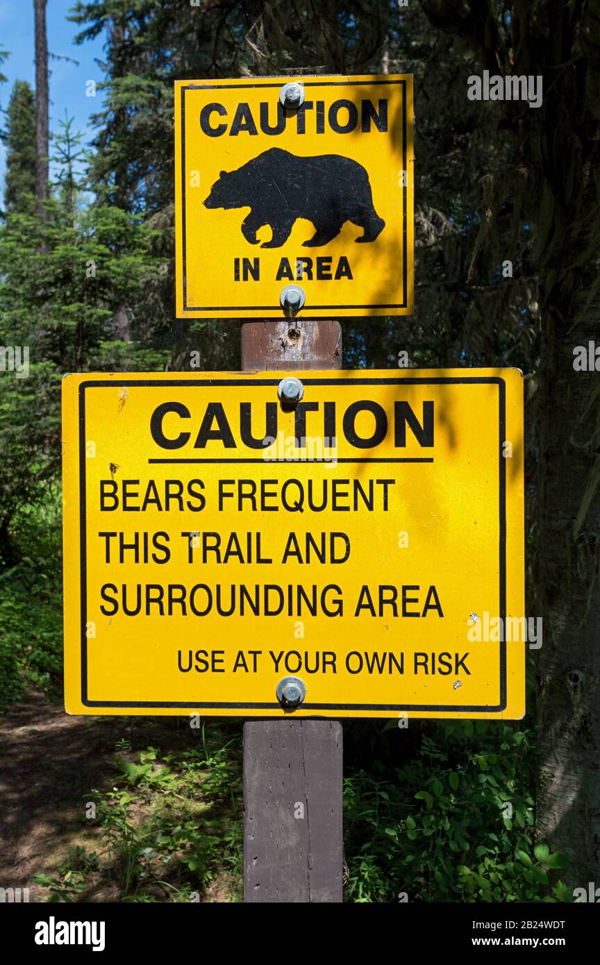 Bear warning signs in British Columbia, Canada Stock Photo