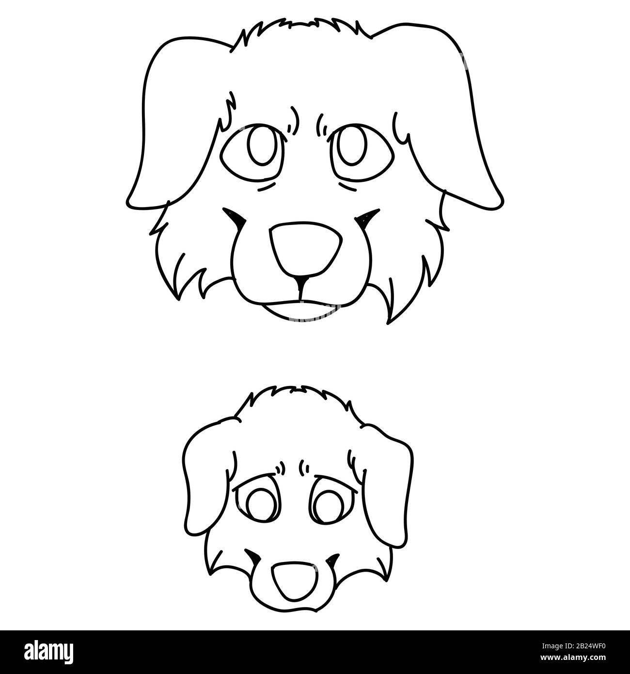 Cute carton Australian Shepherd dog and puppy breed face lineart vector ...