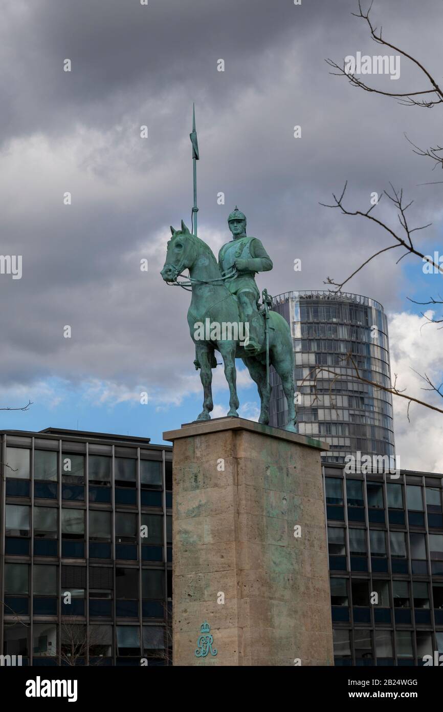 8th Prussian Cuirassiers Memorial is located on river banks of Rhine river in Cologne Stock Photo