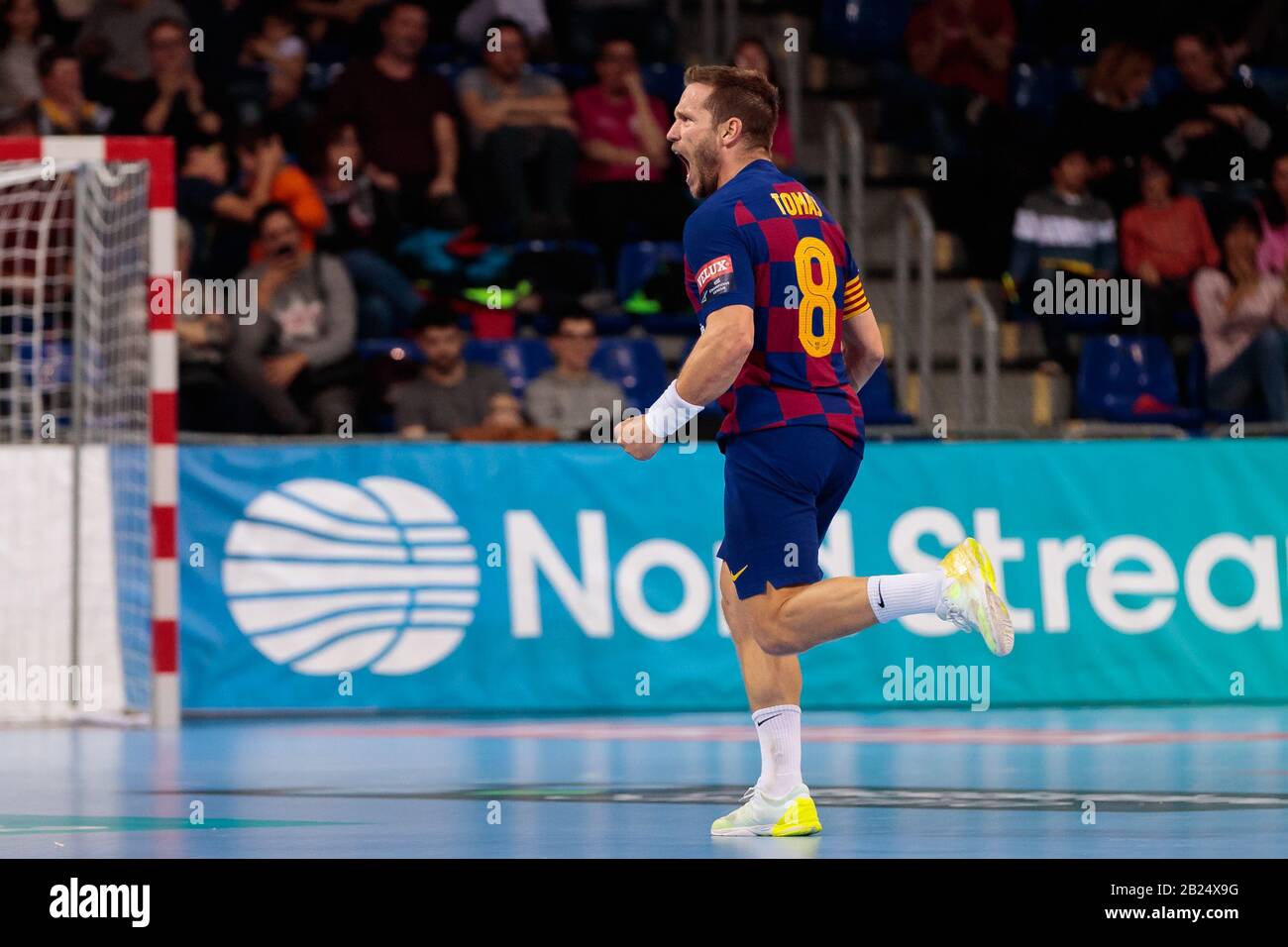 BARCELONA, SPAIN - FEBRUARY 29:  Victor Tomas of FC Barcelona in action during EHF Velux Champions League match between FC Barcelona and MOL-Pick Szeged at Palau Blaugrana on February 29, 2020 in Barcelona, Spain. Stock Photo