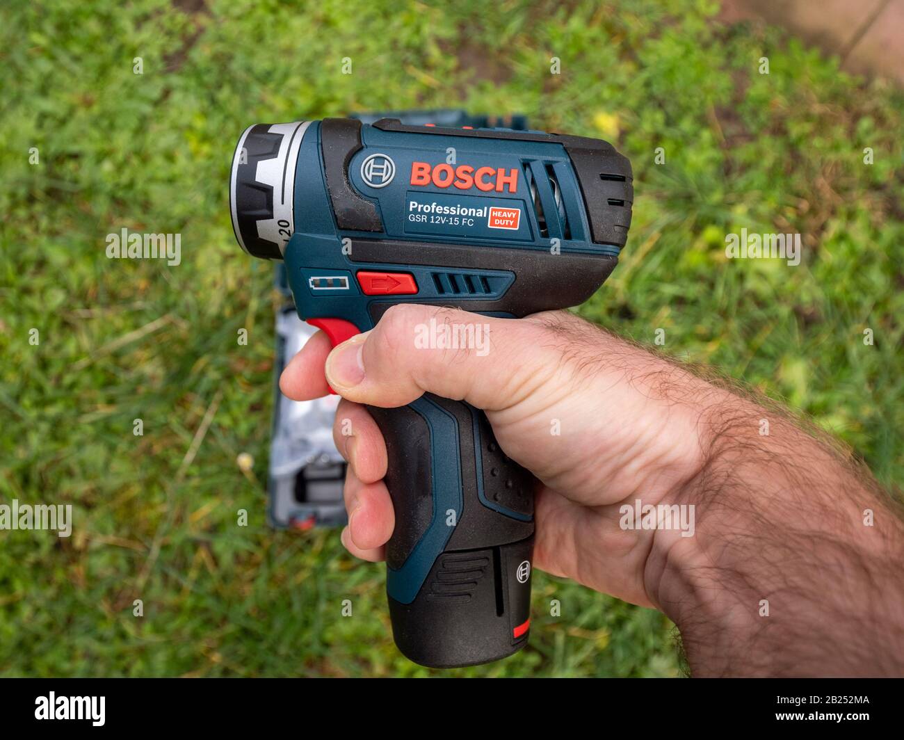 Paris, France - Feb 18, 2020: Man hand testing holding in hand POV personal  persoective of a new Bosch Professional GSR 12 V-15 FC cordless drill  driver set heavy duty Stock Photo - Alamy