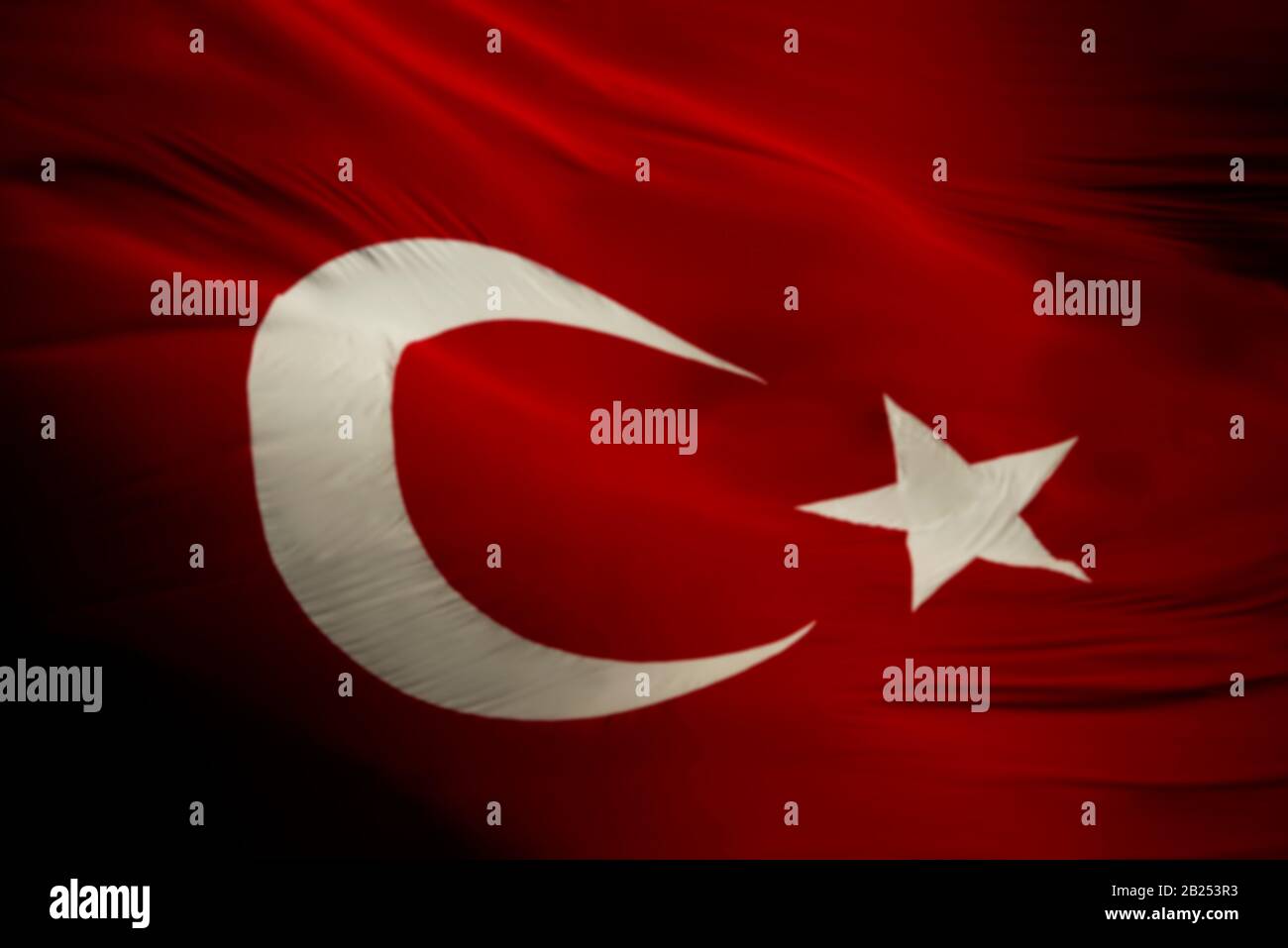 Photo of Glorious Real Turkish flag background texture waving with real wrinkles on it. Stock Photo
