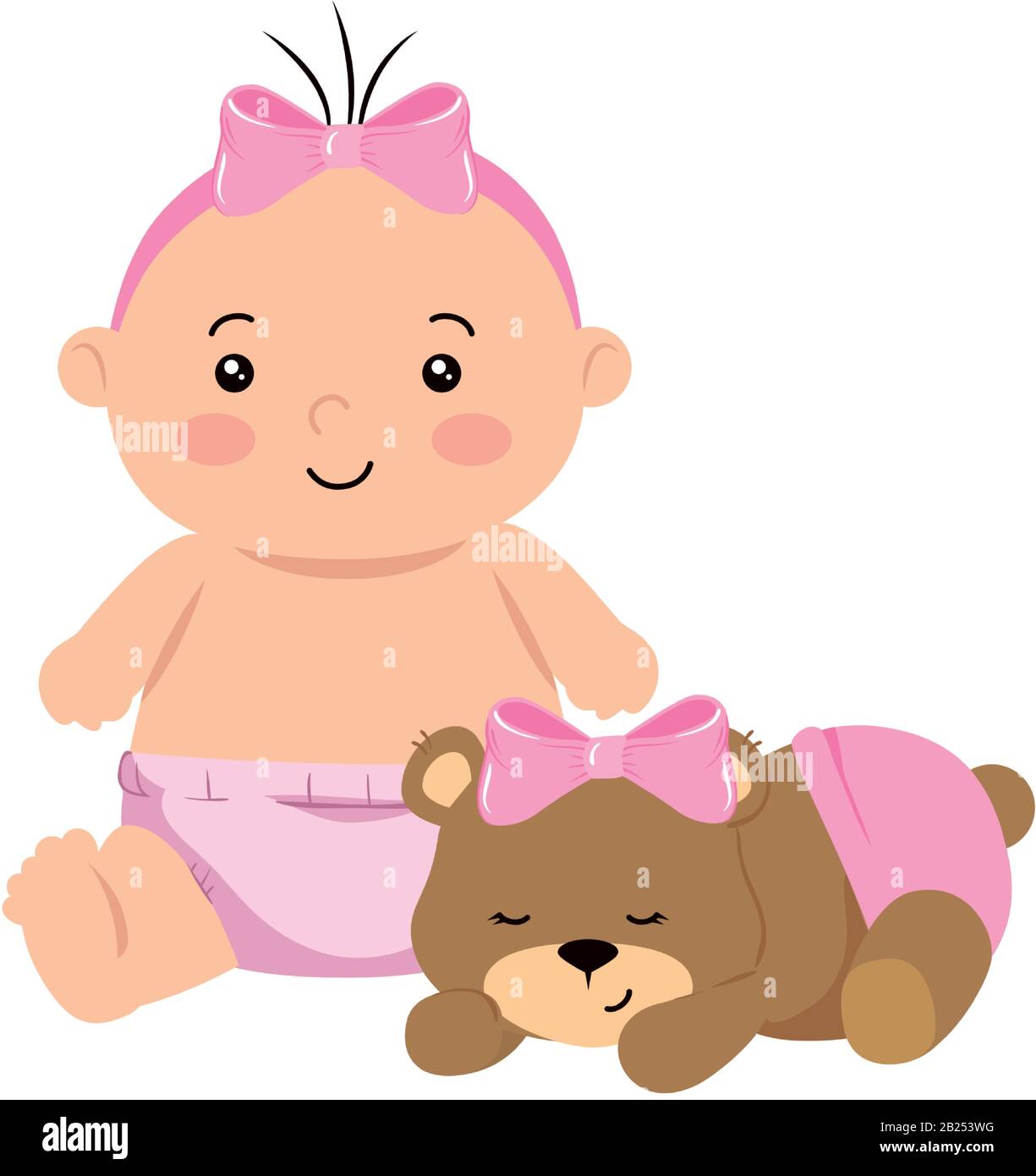 cute little baby girl with teddy bear Stock Vector Image & Art - Alamy