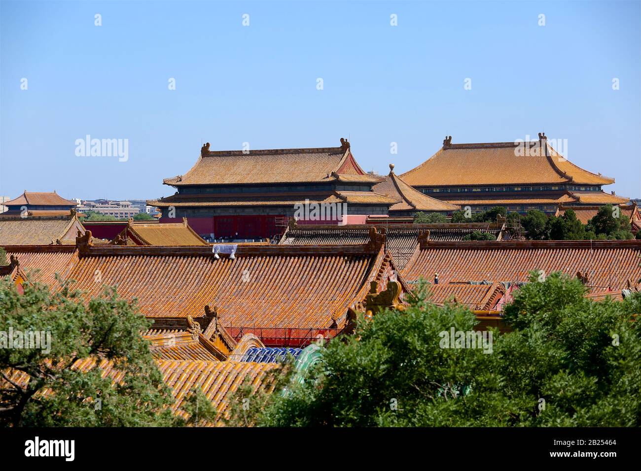 Traditional figures and shape on painted Chinese roof. Chinese ancient architecture. Beijing Stock Photo