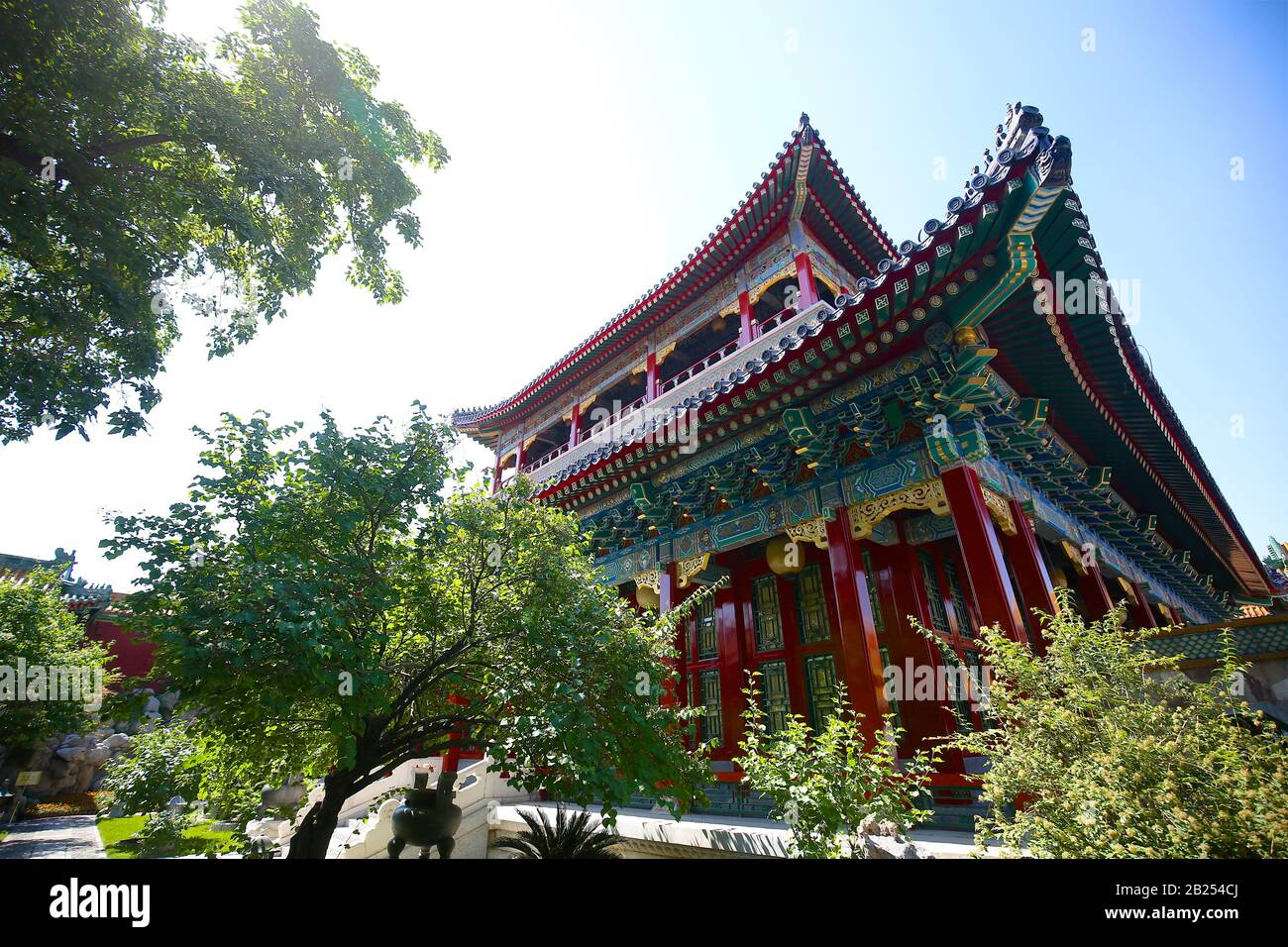 Traditional figures and shape on painted Chinese roof. Chinese ancient architecture. Beijing Stock Photo