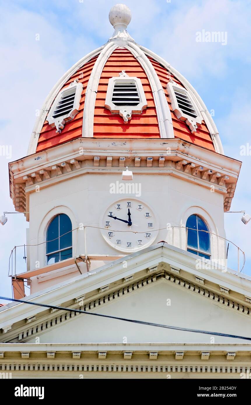 The cupola and clock tower of the Yazoo County Courthouse is pictured