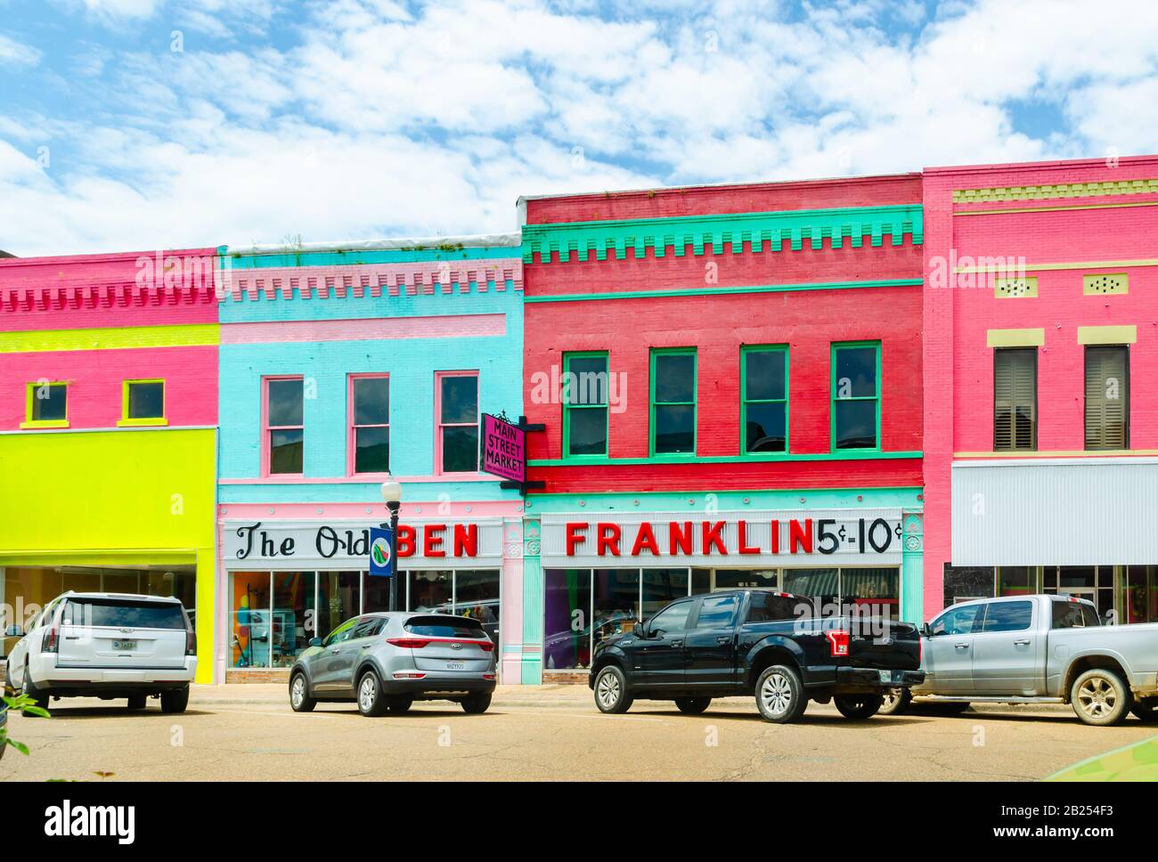 Colorful shops are pictured downtown, July 27, 2019, in Yazoo City