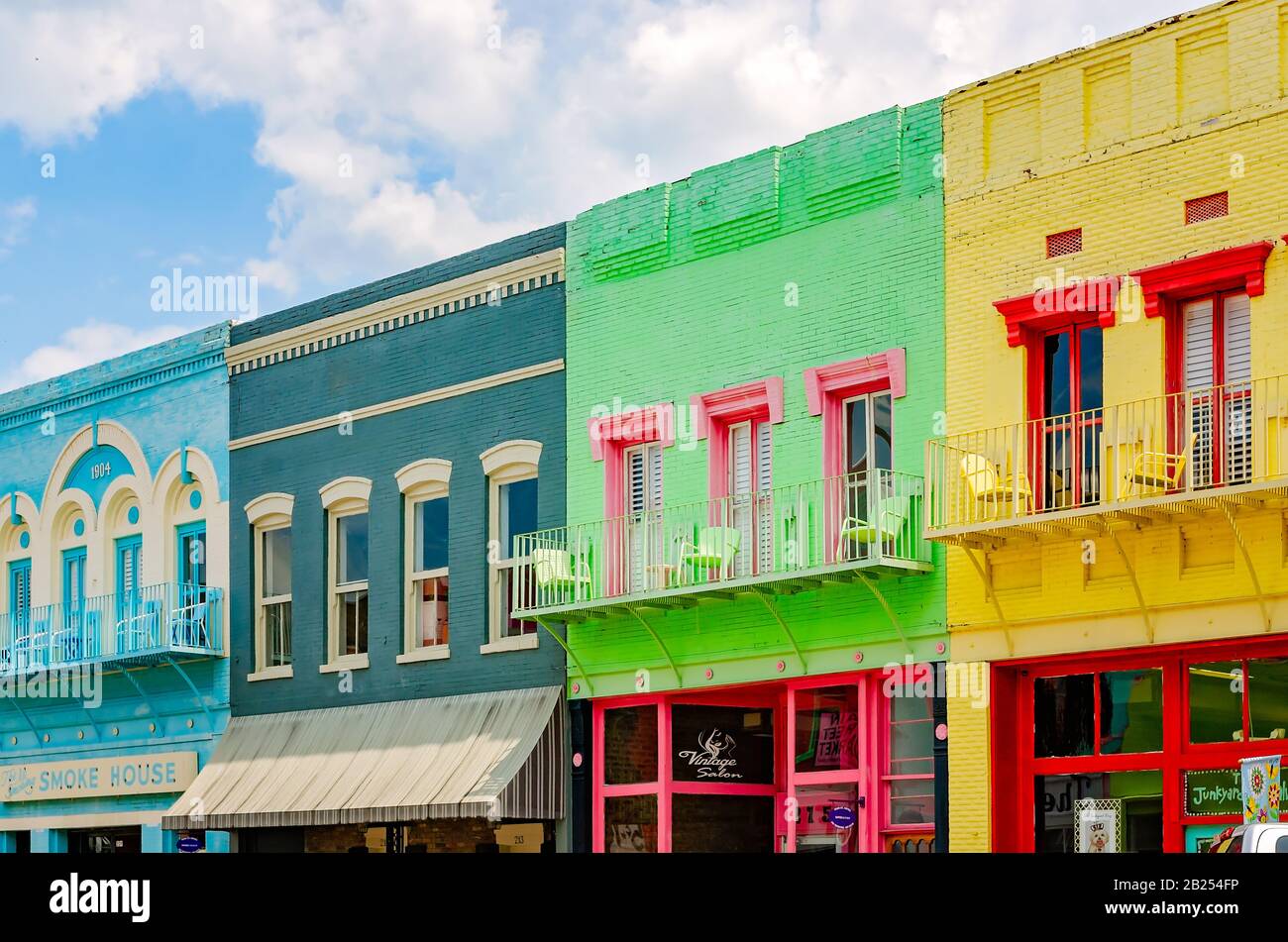 Colorful shops are pictured downtown, July 27, 2019, in Yazoo City
