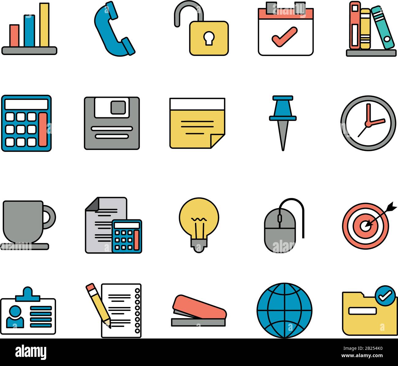 set of icons office , line style icon vector illustration design Stock ...