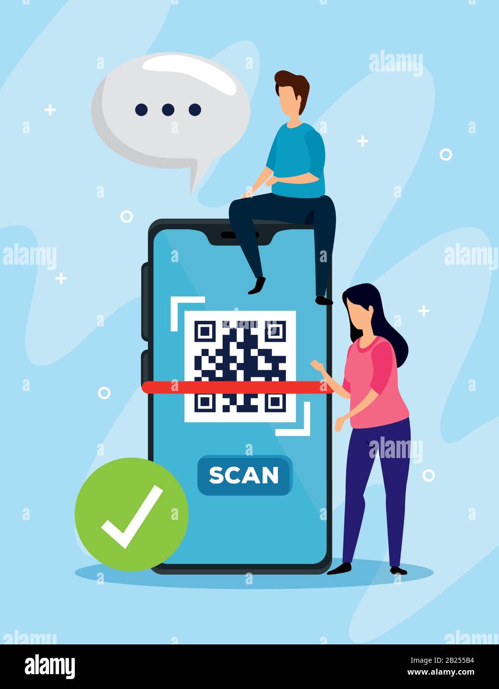 scan code qr with smartphone and business couple Stock Vector