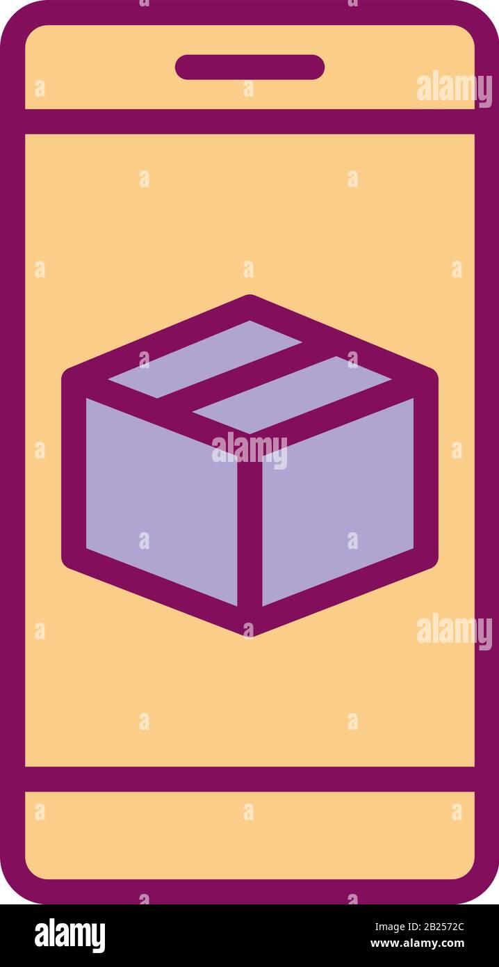 Isolated delivery box inside smartphone line and fill style icon vector ...