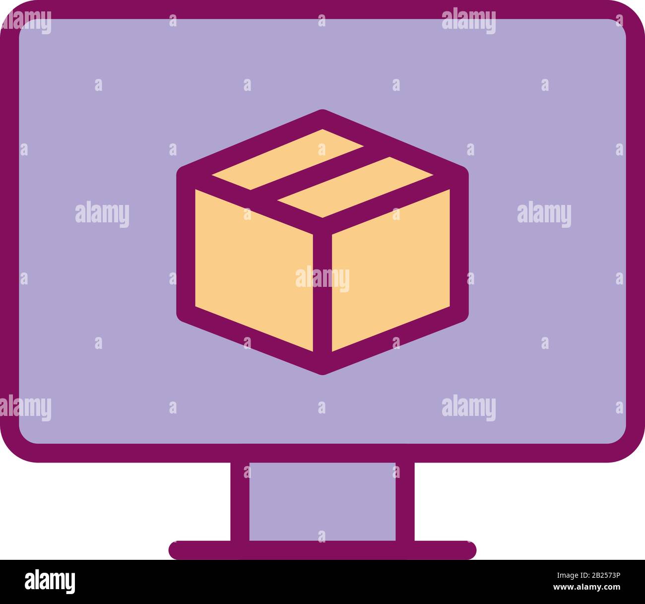 Isolated delivery box inside computer line and fill style icon vector ...