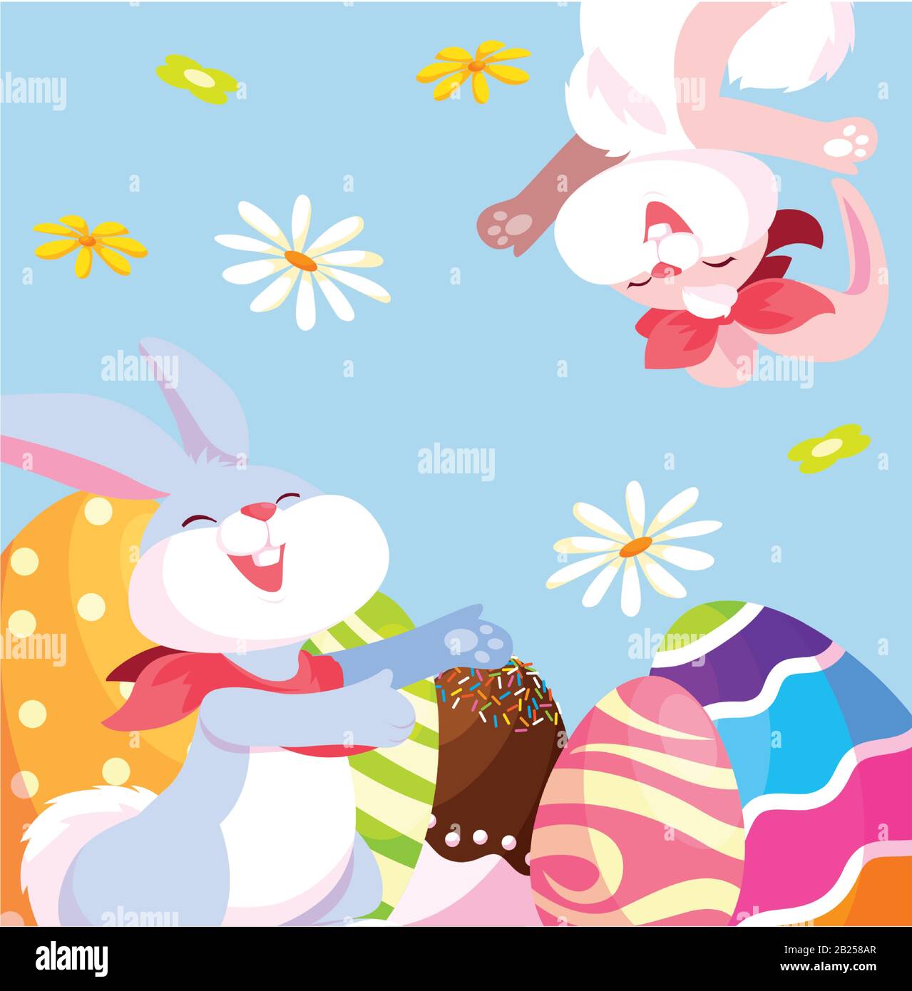 card greeting with rabbit and easter eggs vector illustration design ...