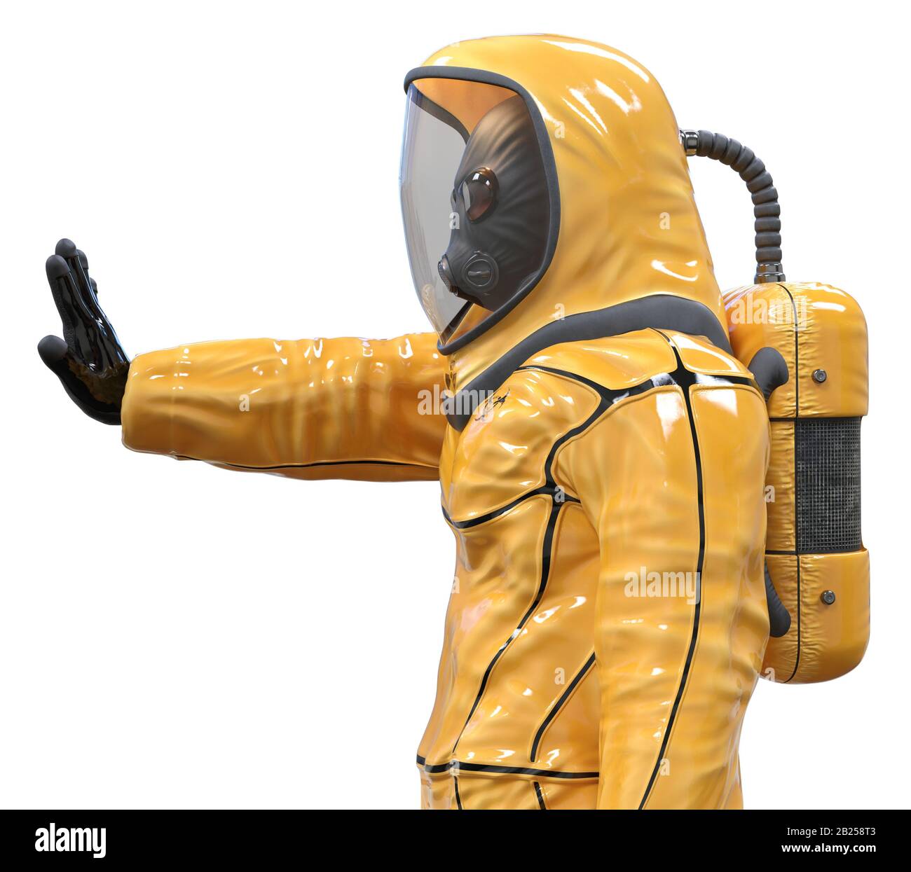 Man in a biohazard suit isolated on white 3d illustration Stock Photo ...