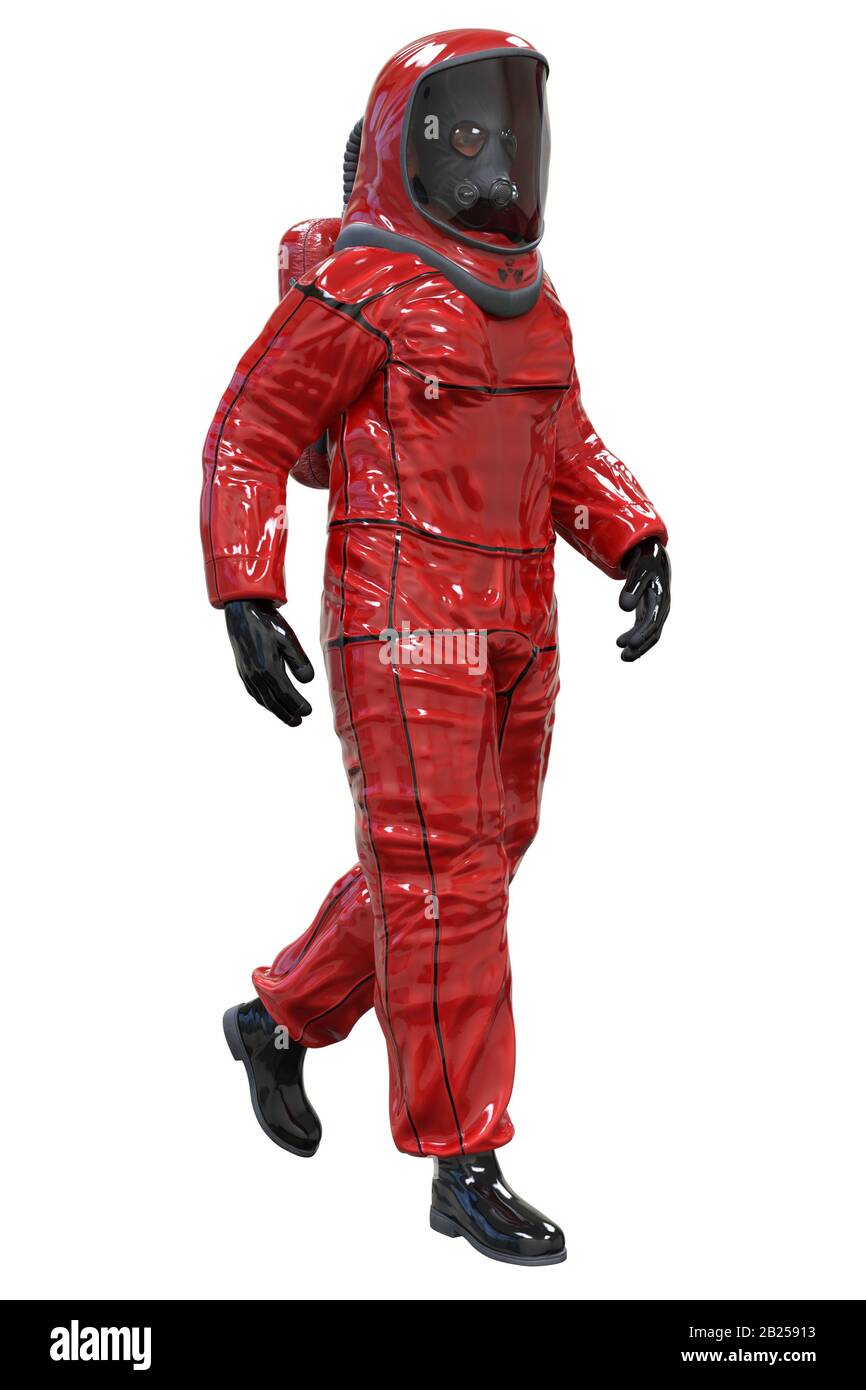 Man in a biohazard suit isolated on white 3d illustration Stock Photo
