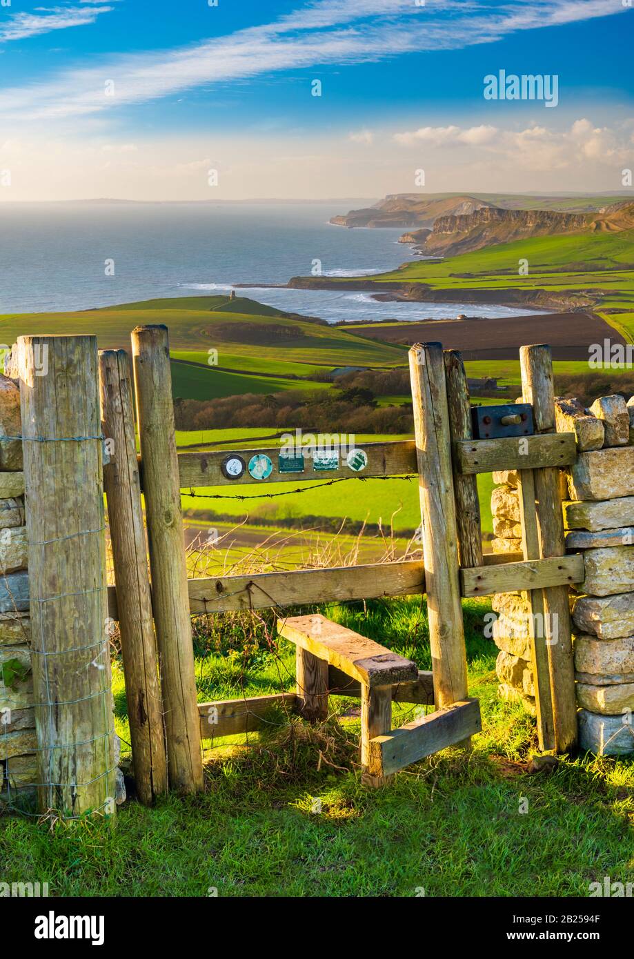 Swyre Head is the highest point in the Purbeck Hills and the 360 degree views are breathtaking - absolutely worth the 682ft climb Stock Photo