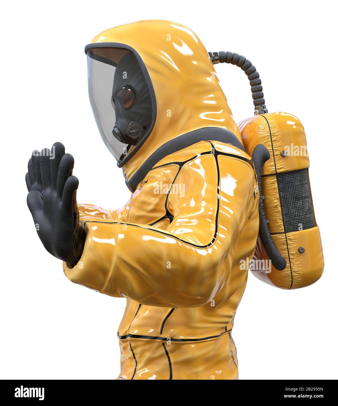 Biohazard Men Man in a biohazard suit isolated on white 3d illustration Stock Photo ...