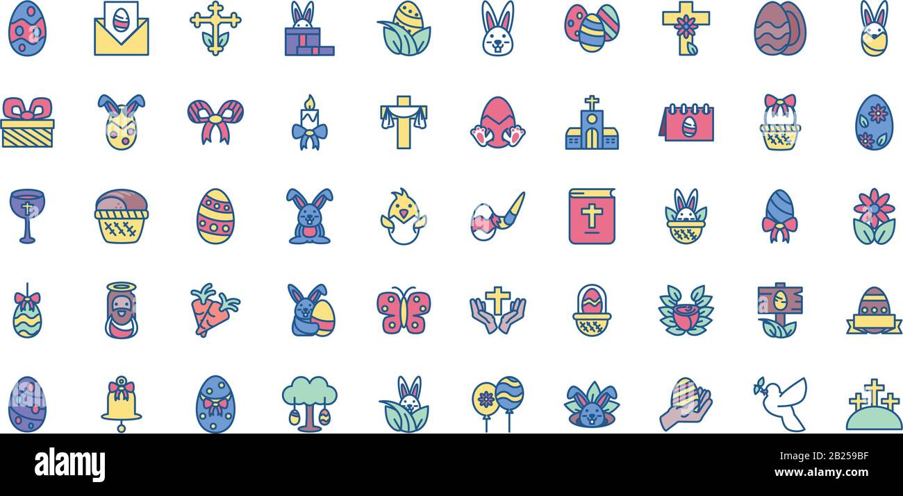 happy easters day icons set over white background, line style and ...