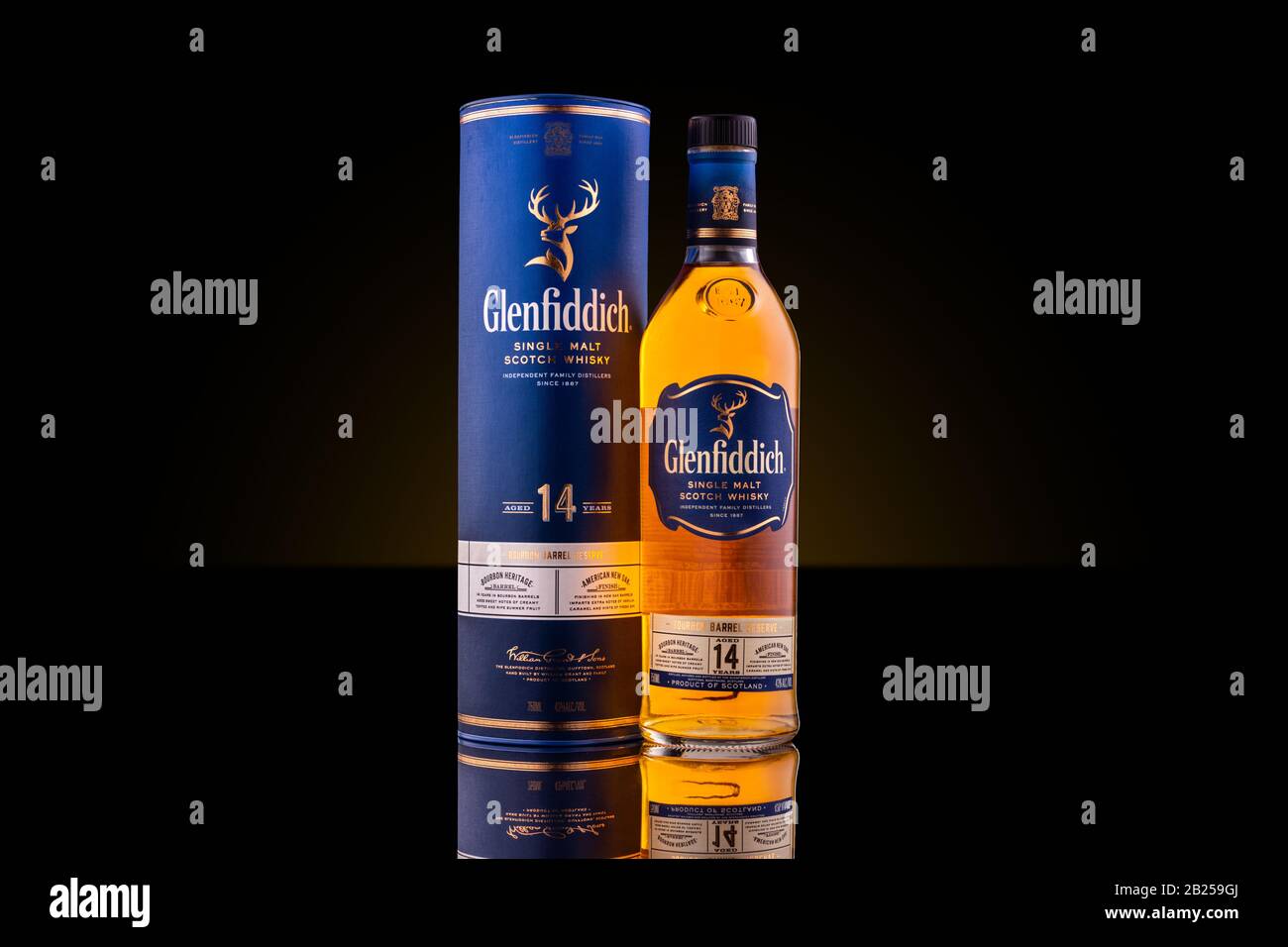 14 years old Glenfiddich single malt scotch whisky Stock Photo