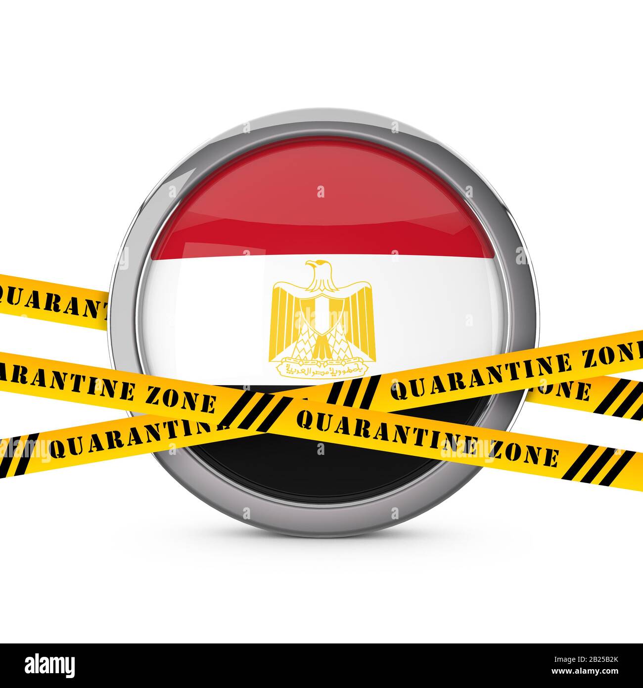 Egypt flag with yellow quarantine warning security tape. 3D Render