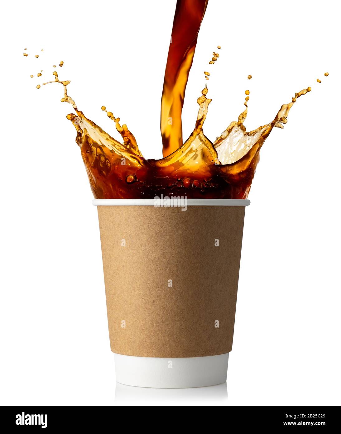 pouring coffee into disposable paper cup isolated on white background ...