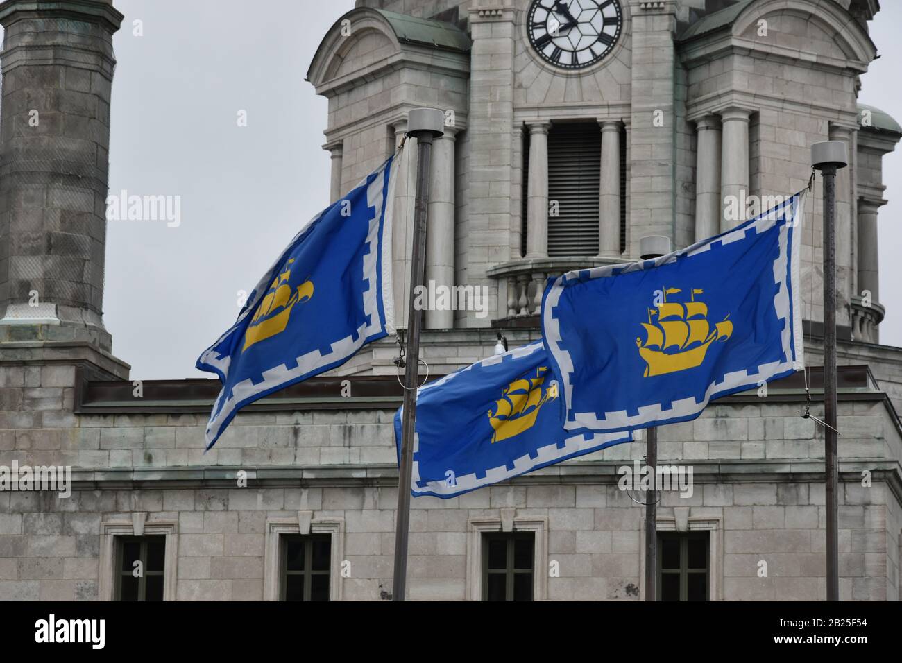 The flag of Quebec City flying over the Ville de Quebec. Canada Stock ...