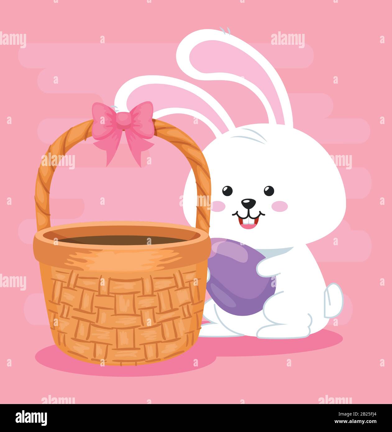 cute rabbit with egg easter and basket wicker Stock Vector Image & Art ...