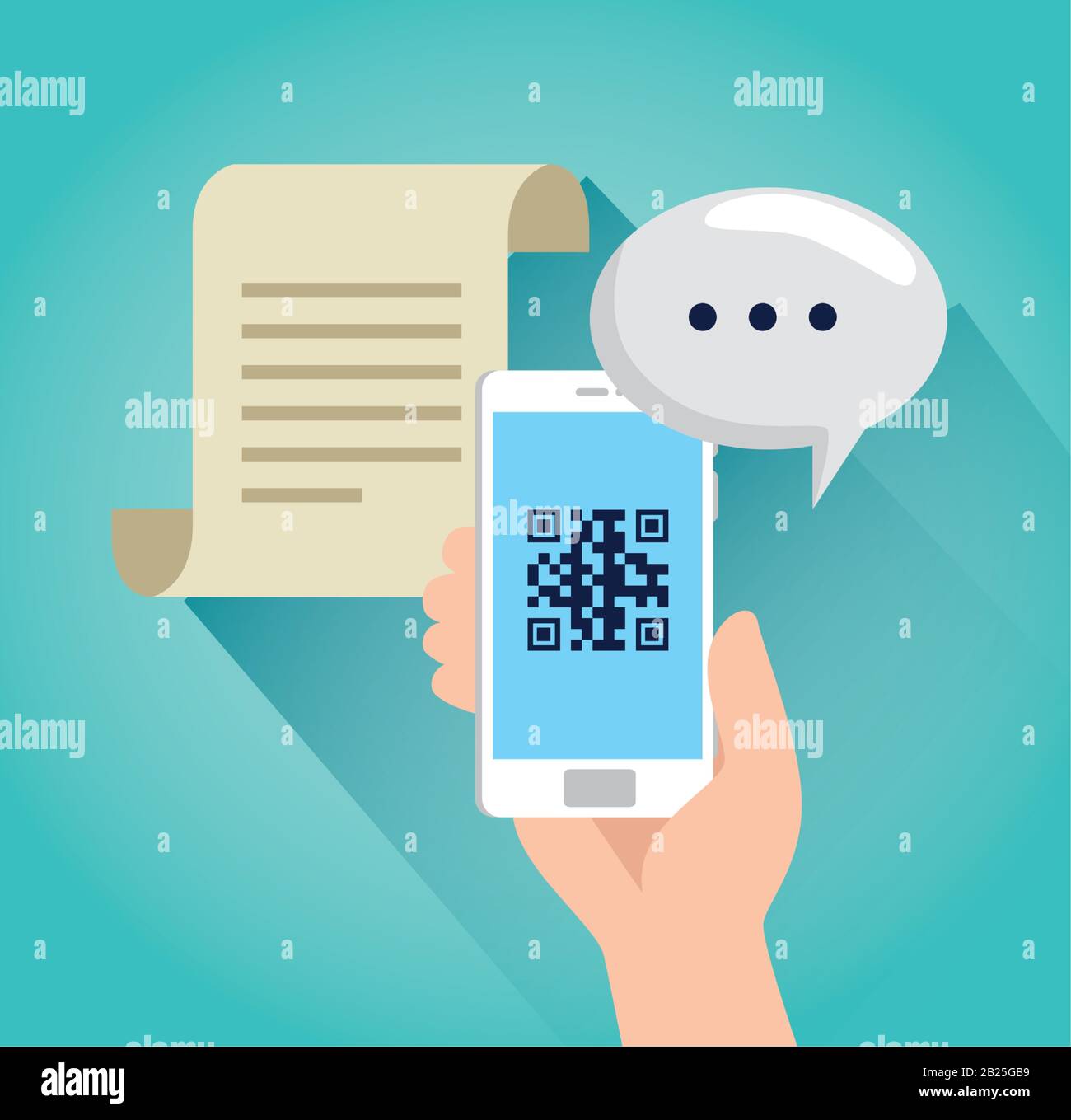 scan code qr with smartphone and speech bubble Stock Vector