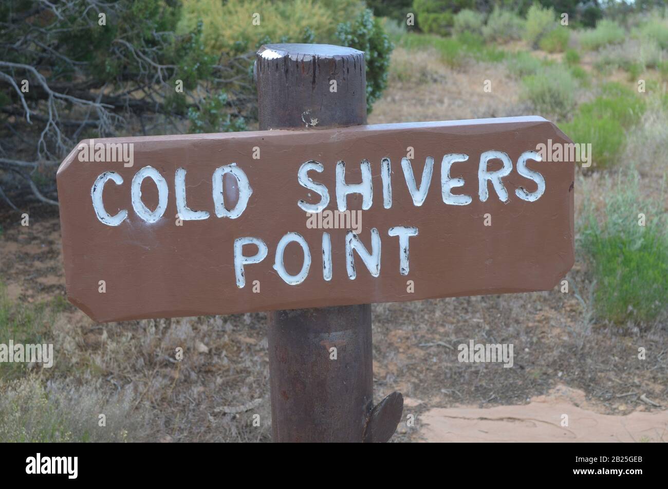 FRUITA, COLORADO - JUNE 23, 2016: Cold Shivers Point Sign Along Rim Rock Drive in Colorado National Monument Stock Photo