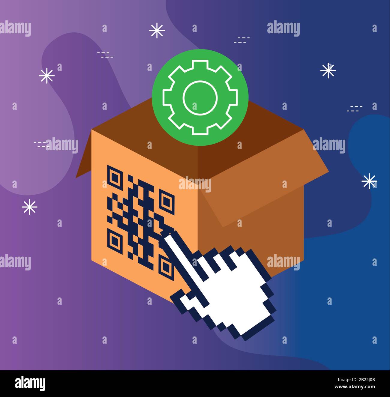 code qr in box with icons Stock Vector