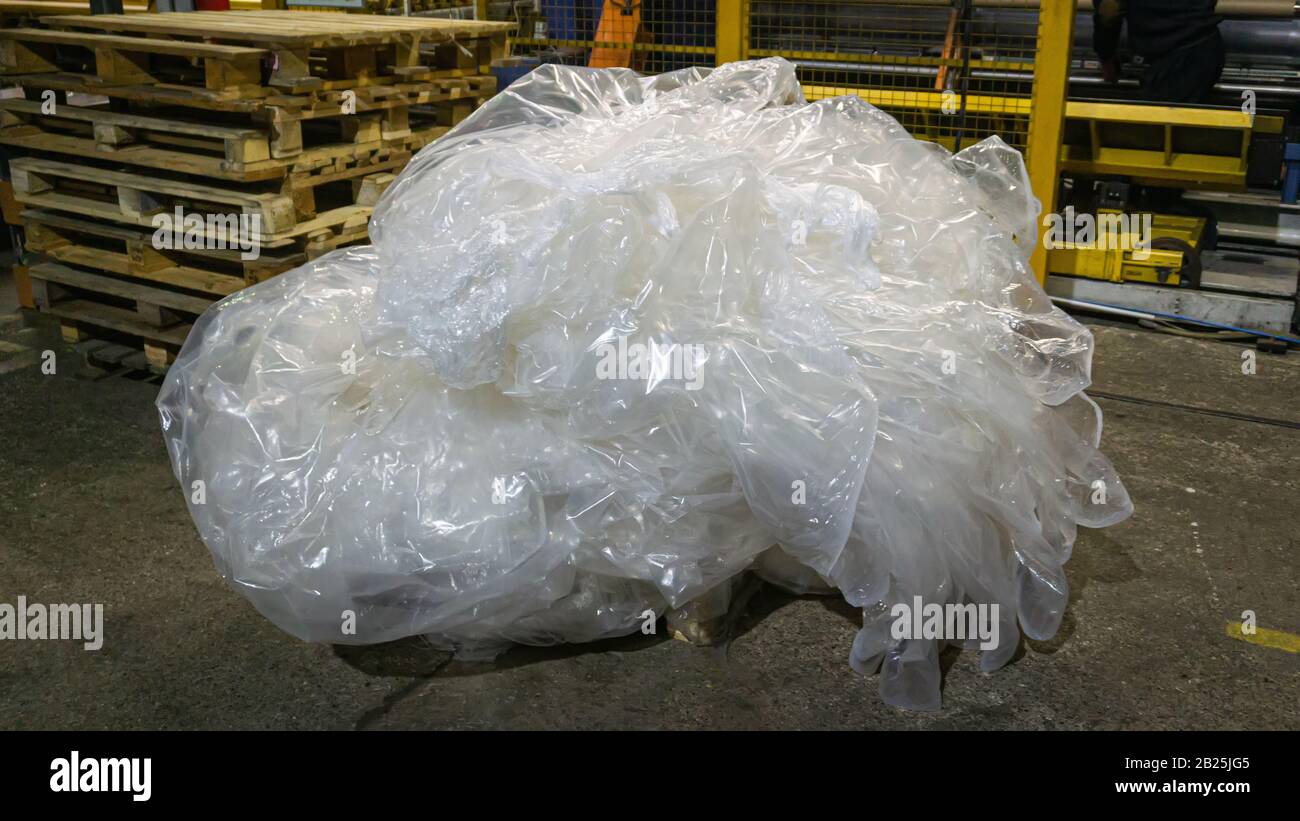 A bunch of polymer film. Waste in production. Chemical industry Stock