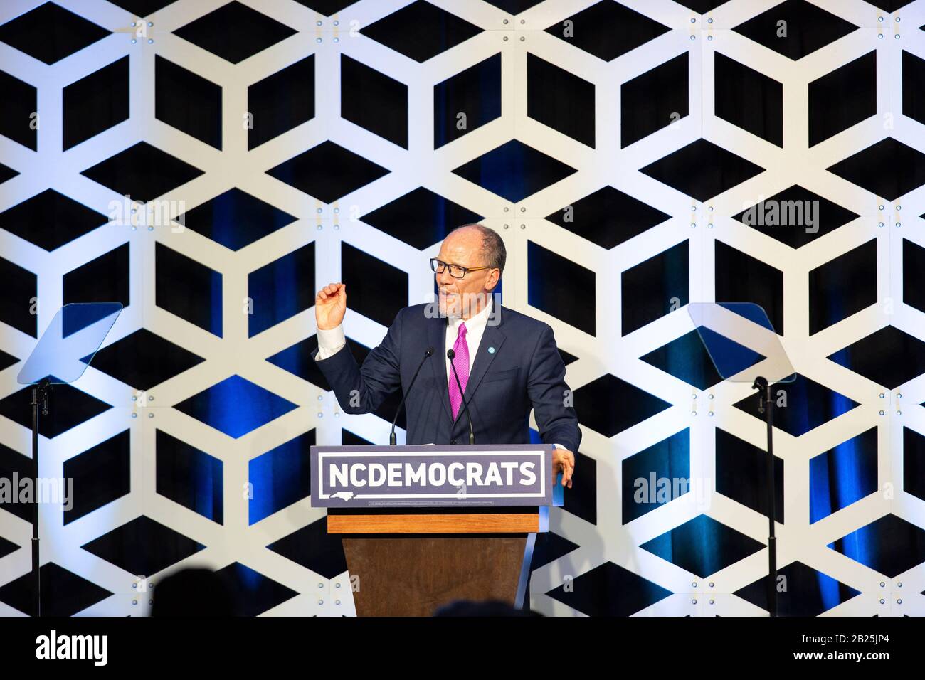 Charlotte, USA. 29th Feb, 2020. Democratic National Committee Chair, Tom Perez, speaks at the Blue NC Celebration at the Hilton Charlotte University Place Hotel on February 29, 2020 in Charlotte, North Carolina. Credit: The Photo Access/Alamy Live News Stock Photo