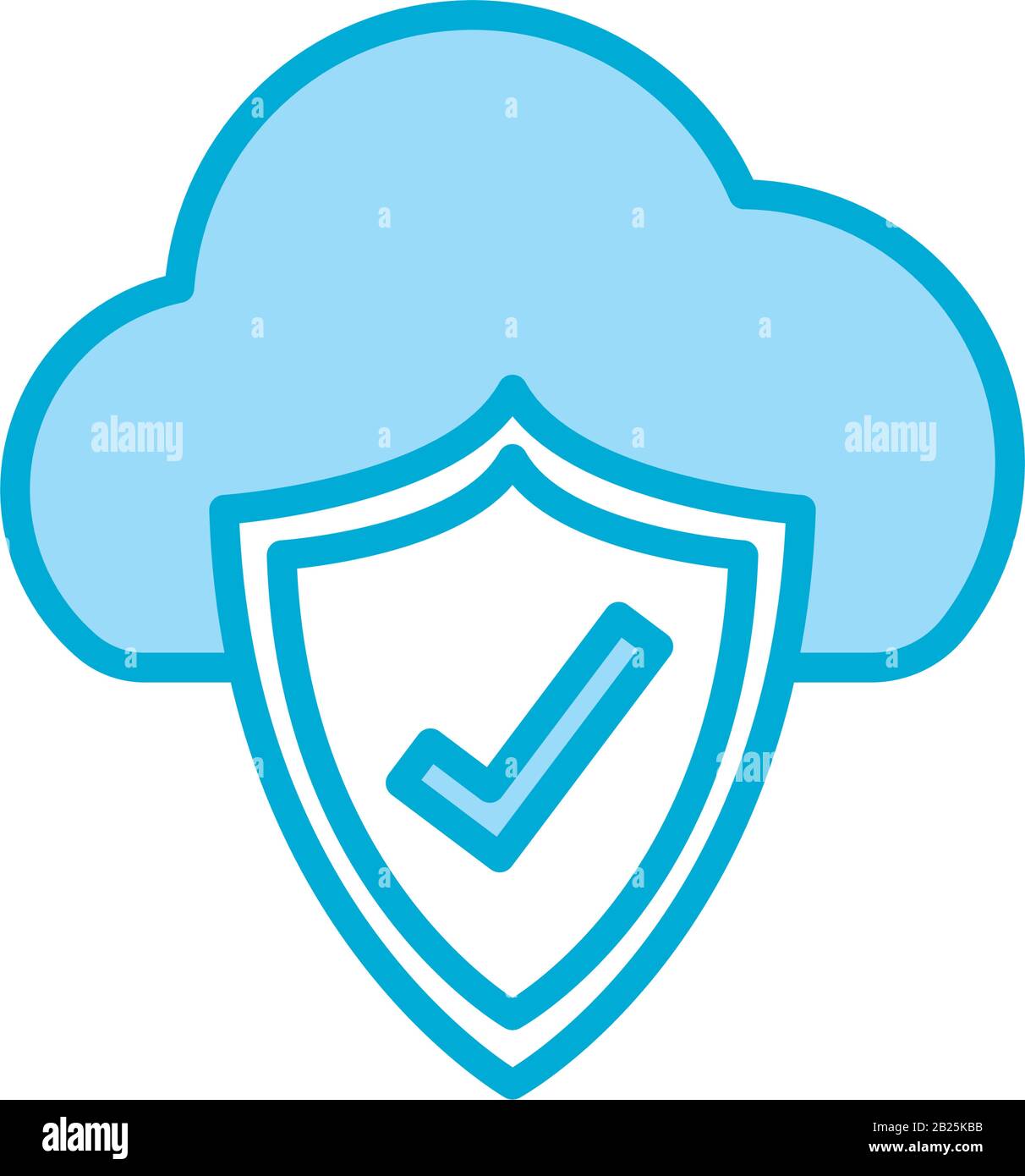 Isolated check mark inside shield and cloud line and fill style icon ...