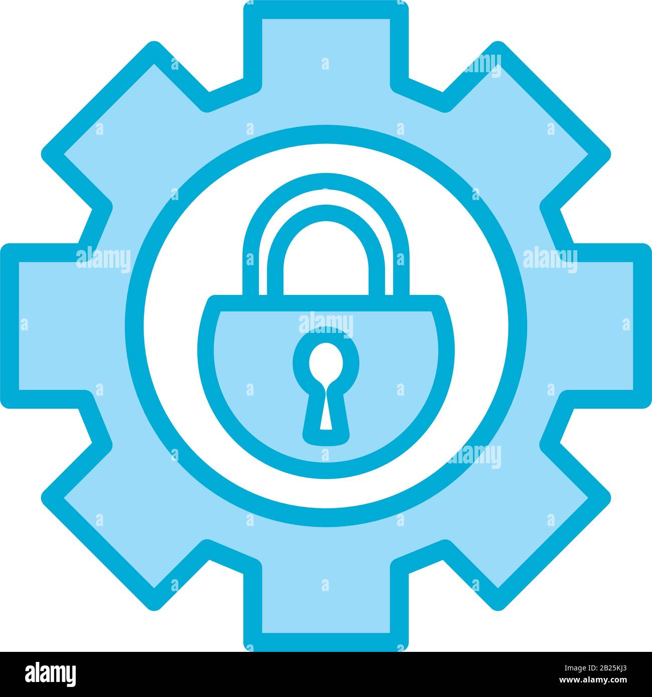 Isolated padlock inside gear line and fill style icon vector design ...