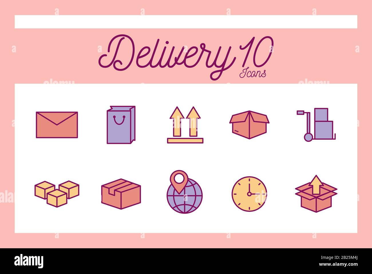 Isolated 10 delivery line and fill style icon set vector design Stock ...