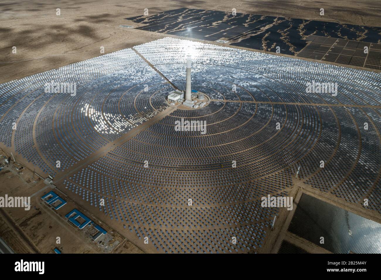 Aerial view of solar thermal plant Stock Photo