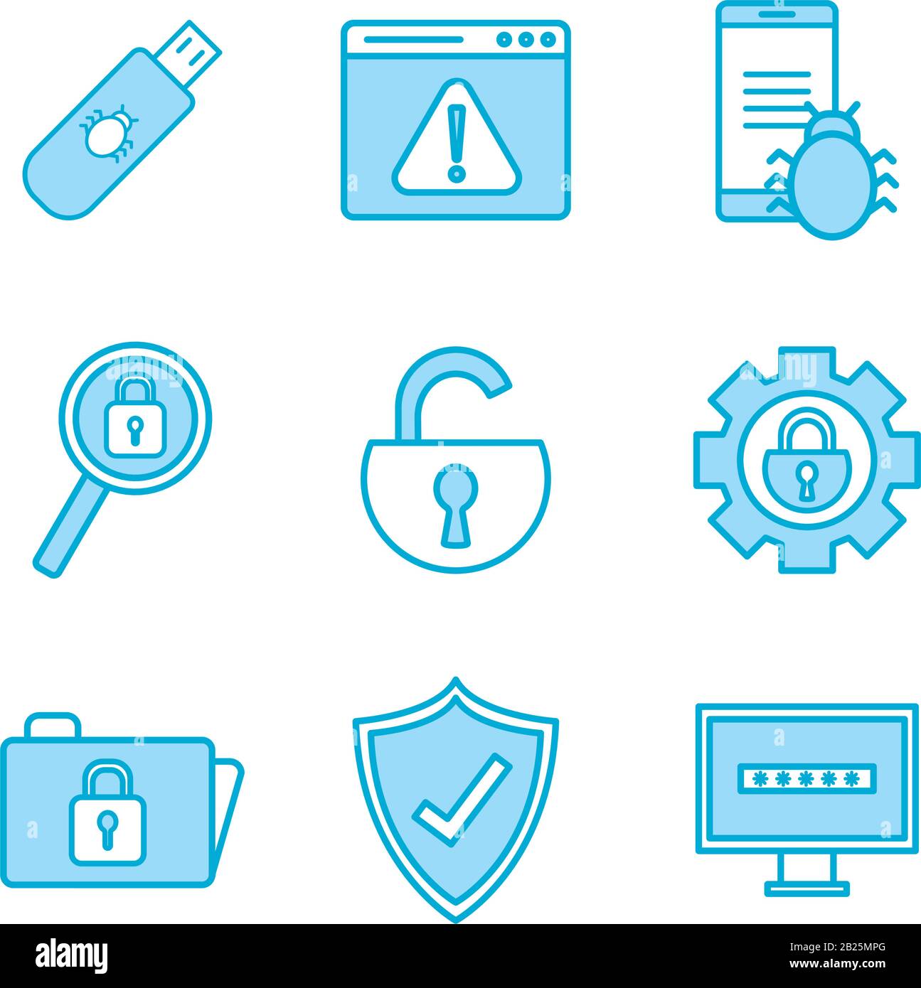 Isolated security line and fill style icon set vector design Stock Vector