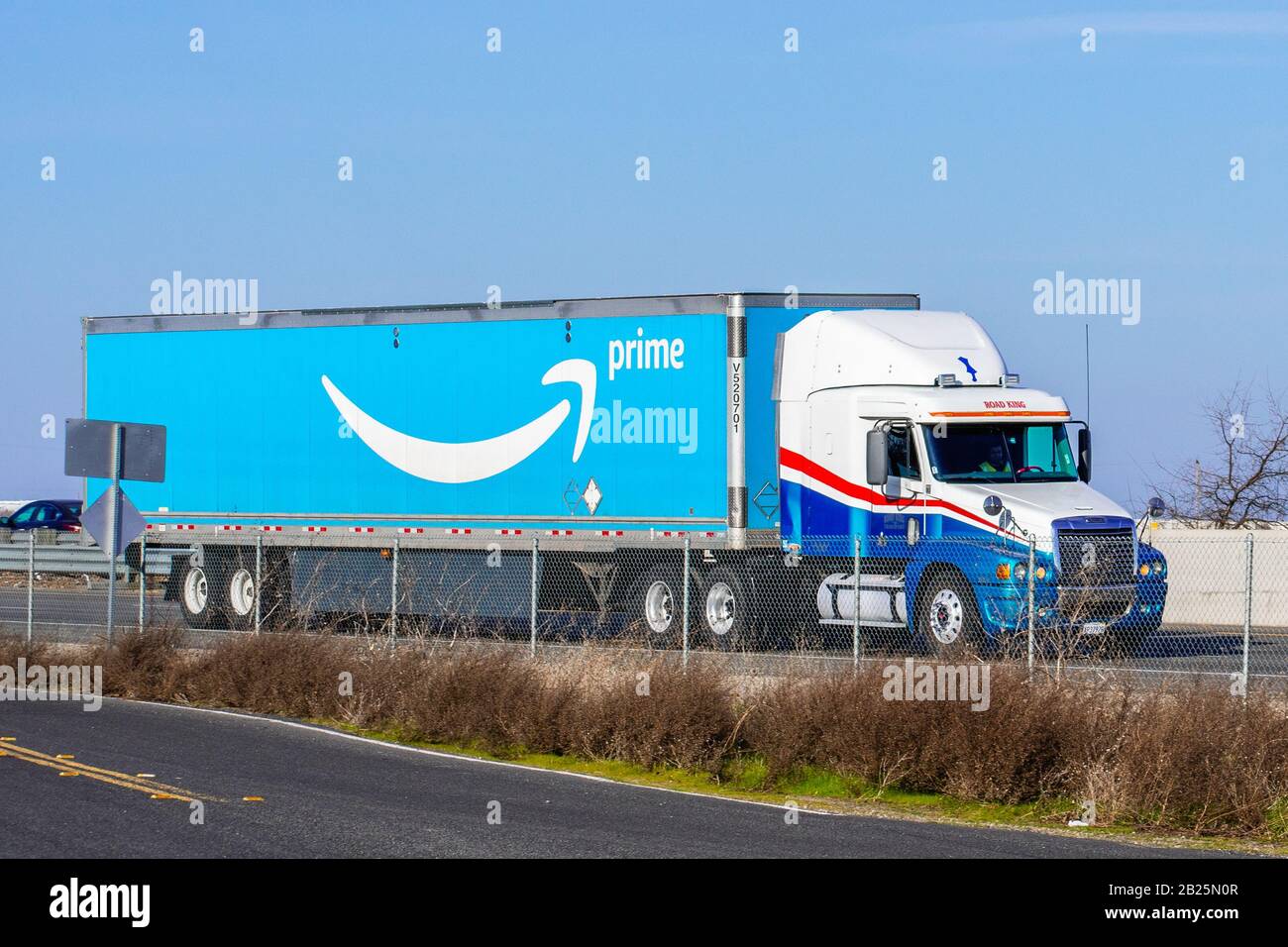 Feb 17 Stockton Ca Usa Amazon Truck Driving On The Interstate The Large Amazon Prime Smile Logo Printed On The Side Stock Photo Alamy Feb 17 Stockton Ca Usa Amazon Truck Driving On The Interstate The Large Amazon Prime Smile Logo Printed On The Side Stock Photo Alamy
